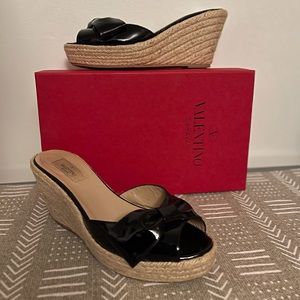 Valentino Black Patent Leather Bow Mules